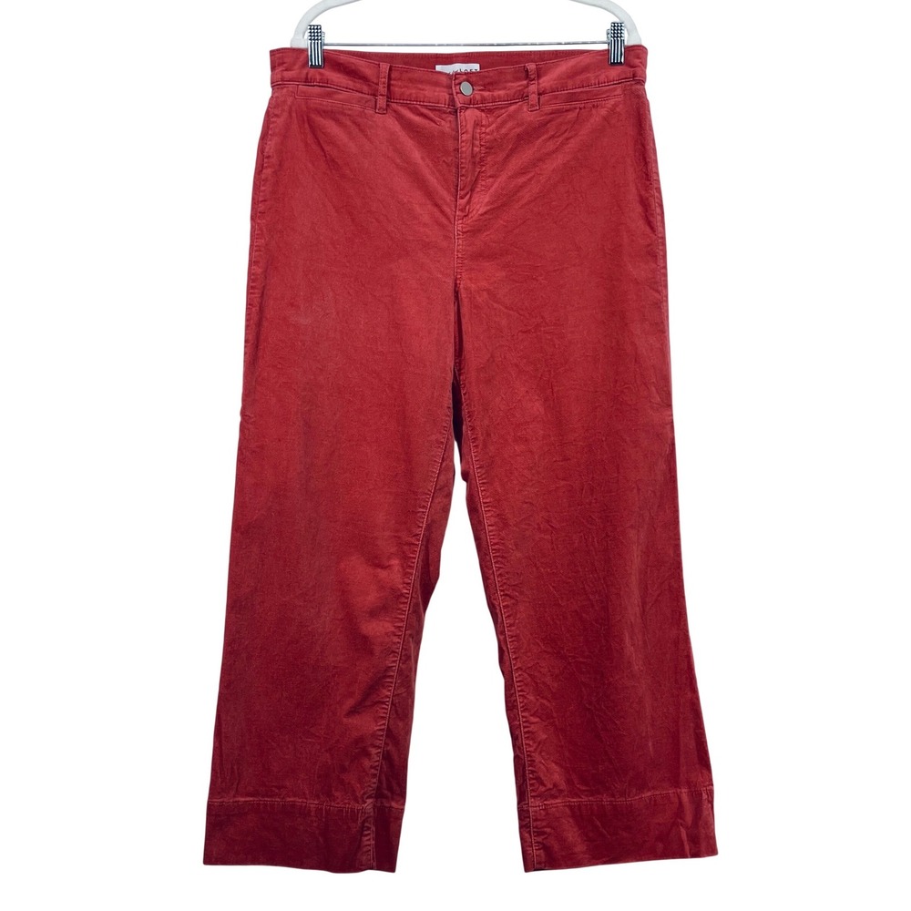 Loft Size 12 Brick Red Corduroy Wide Leg Cropped Pants Stretch Trousers
